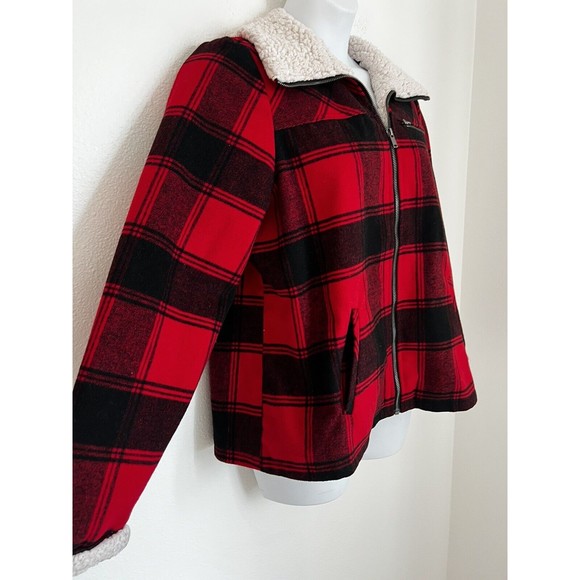 MAURICES Wool Blend Red Plaid Full Zip Jacket Size 0/14 Hunter Chore Barn EUC - Picture 3 of 6